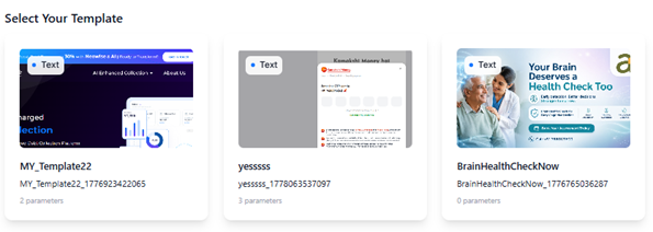 Figure 4.2 — Step 2: Template gallery with internal ID and parameter count per card.