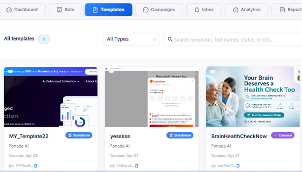 Figure 2.1 — Templates dashboard with tile gallery, filters, and search.